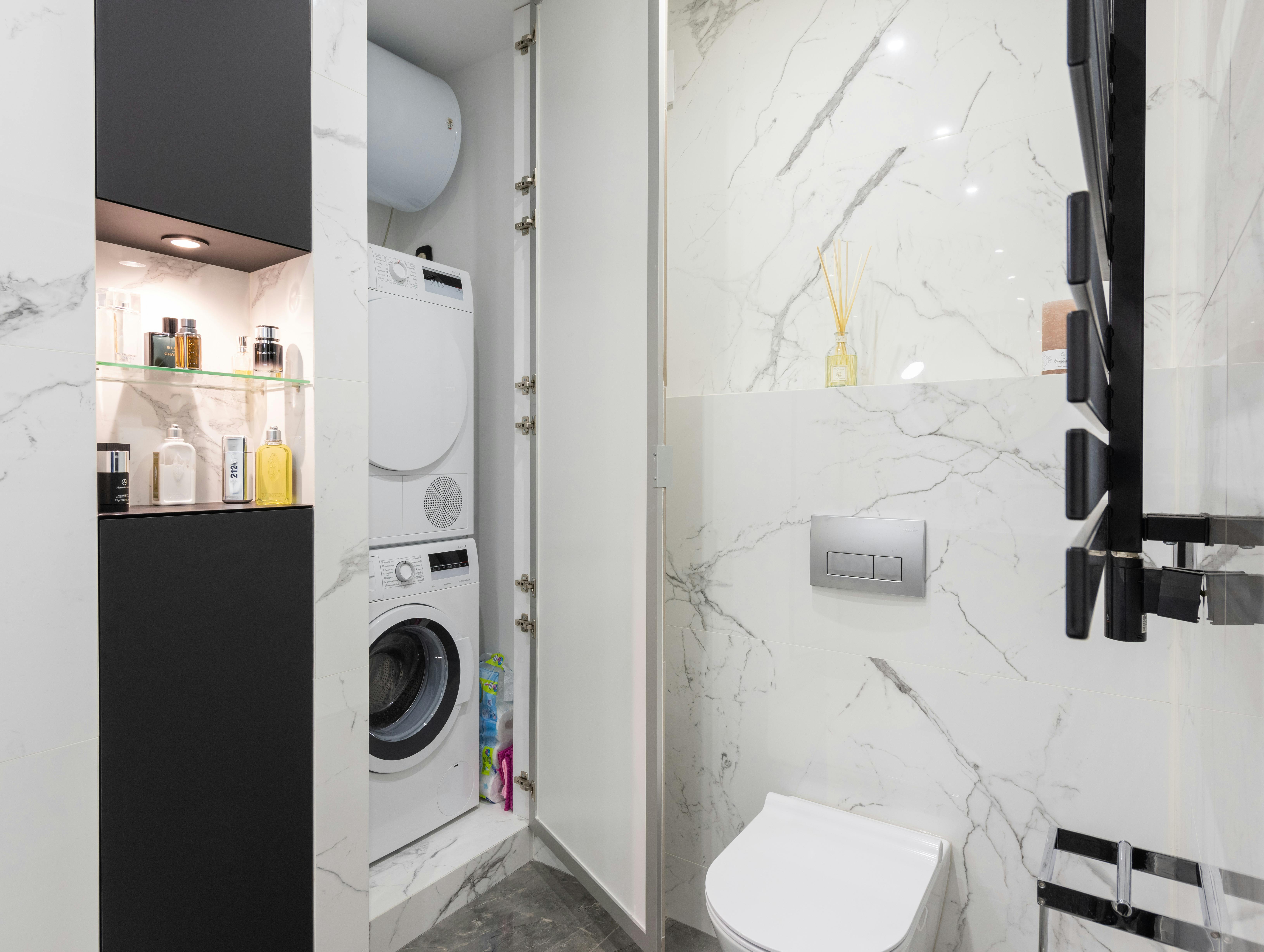 Multifunctional bathroom furniture with hidden compartments