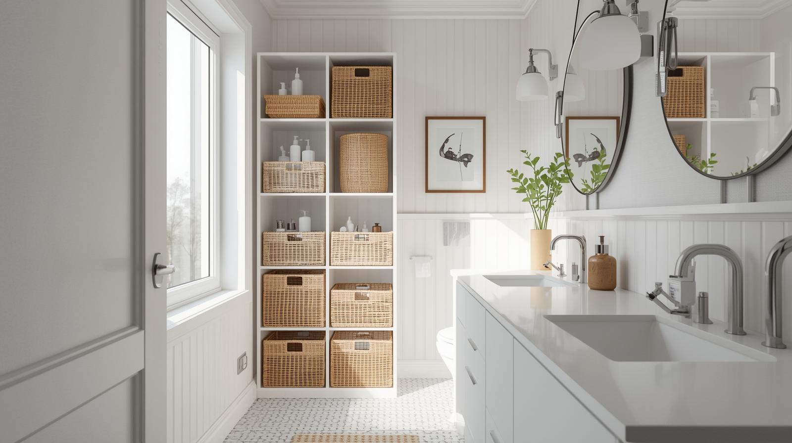 Tiny bathroom organization with smart storage