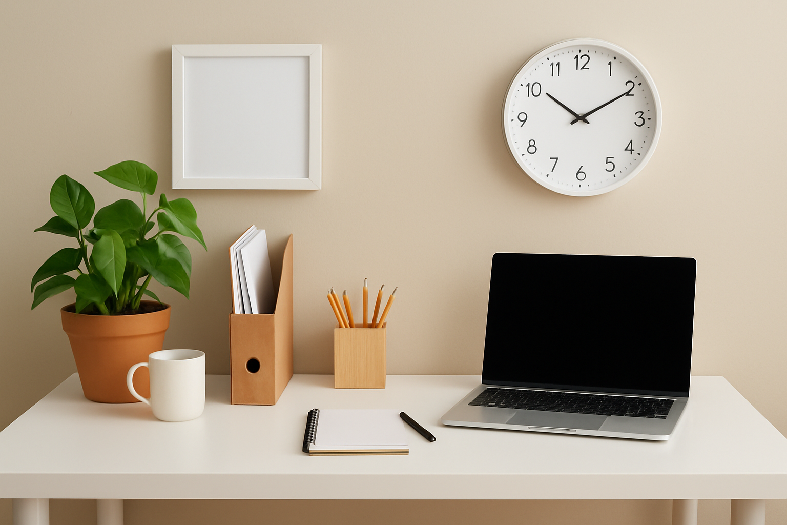 Neatly organized desk with minimal clutter