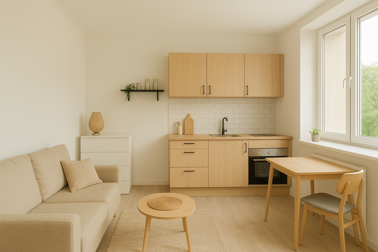 Organized studio apartment with clever storage hacks